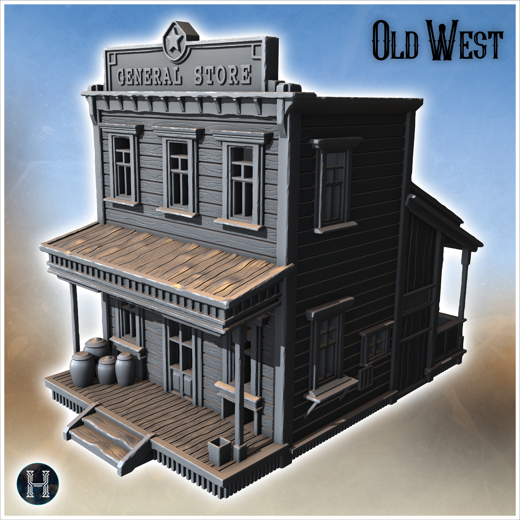 General store with wooden porch, barrels on the side, and simple wooden structure (6) - Cowboy USA America ACW American Civil War History Historical